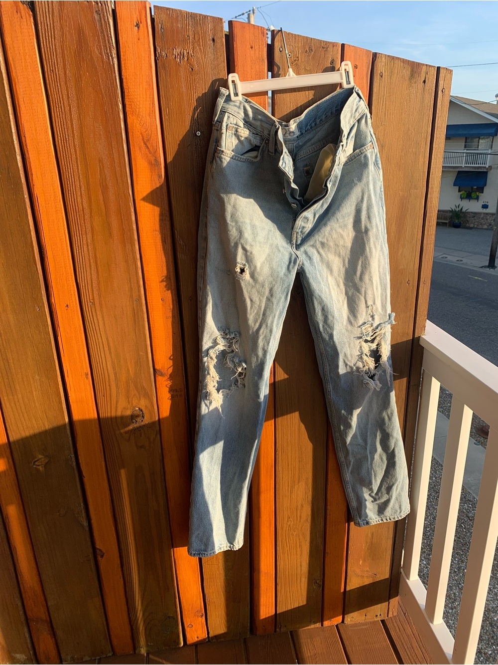 We The Free High Rise Lasso Light Blue Distressed Straight Jeans